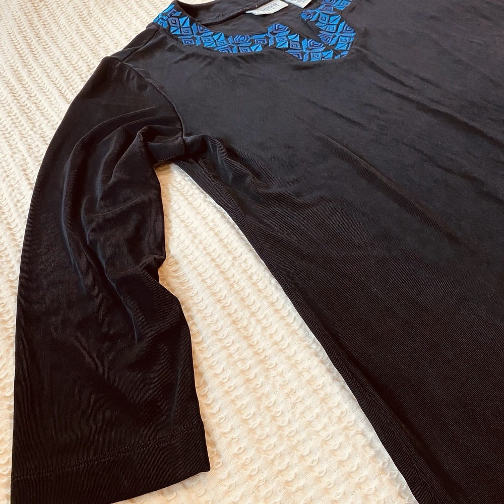 Chico's Tunic Top Blouse Women Tribal Embroidered Blue Black, Size‎ M (1) - Picture 4 of 6